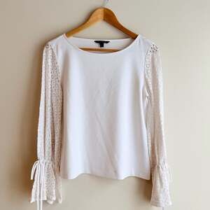 Banana Republic White Tunic Blouse with Lace Tie-Bell Sleeves- Size Small